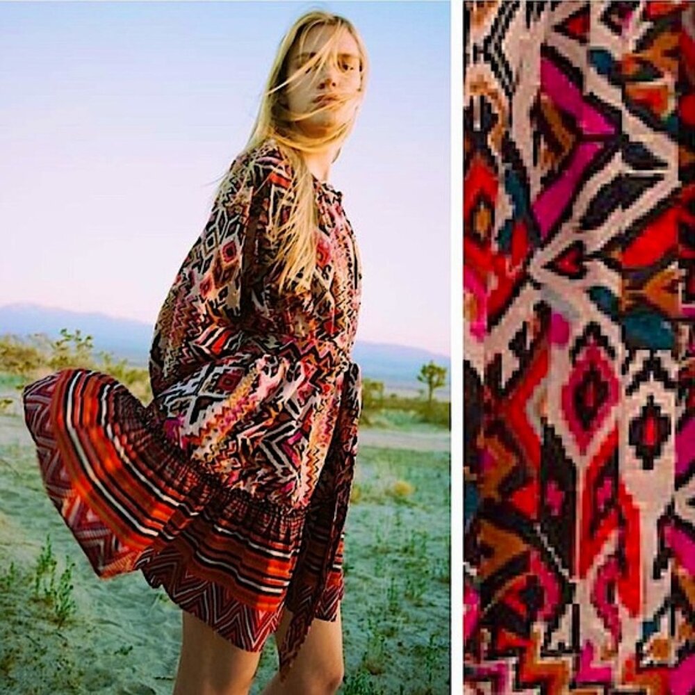 ZARA | NWT The Angie Long Sleeve Multicolored Print Boho Style Dress | Size M